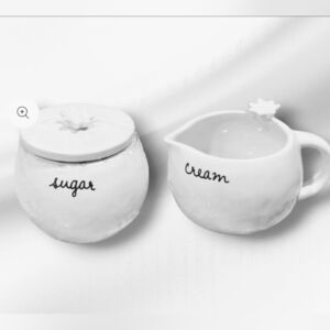 NEW Rae Dunn white ceramic script style font cream and sugar set